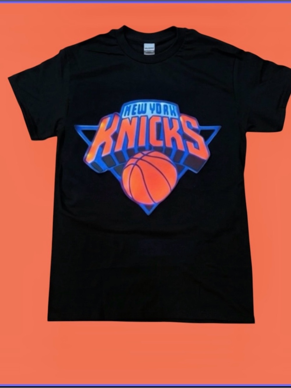 New York Knicks Black Graphic Tee with Orange & Blue Logo